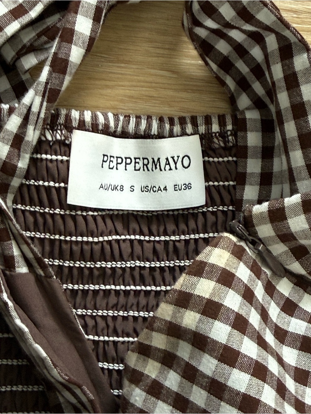 Peppermayo Brown and White Gingham Halter Mini Dress - Picture 3 of 3